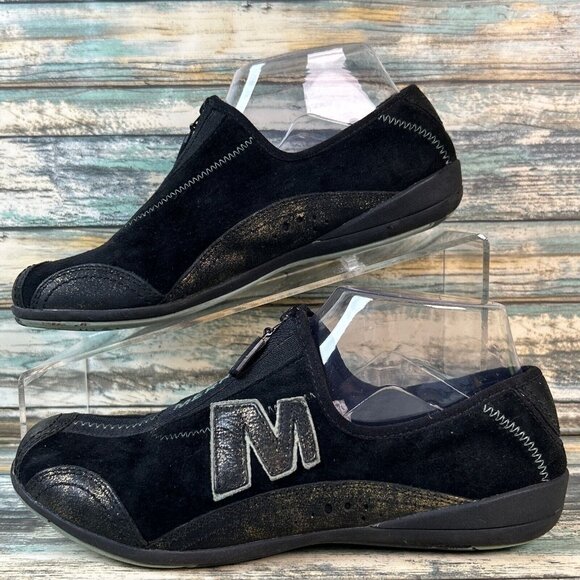 Merrell Arabesque Zip Up Shoes Flats Womens Size 6M Black Gold Leather Sneakers - Picture 2 of 11